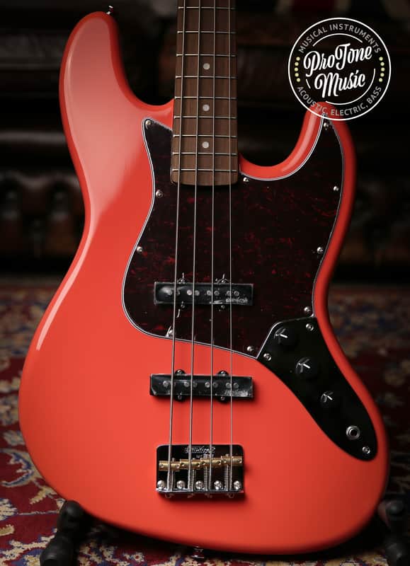 Vintage VJ74 Reissued Bass Firenza Red Matching Colour Headstock image 1