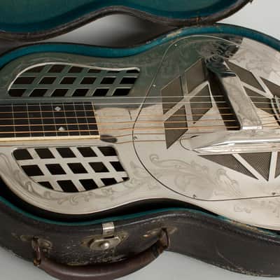 National Style 4 Tricone Squareneck Resophonic Guitar (1932), ser. #2601, original black hard shell case. image 13