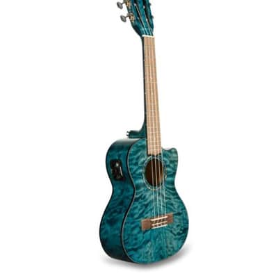 Lanikai Quilted Maple Blue Stain Tenor Acoustic/Electric Concert Ukulele +Case | Authorized Dealer image 2