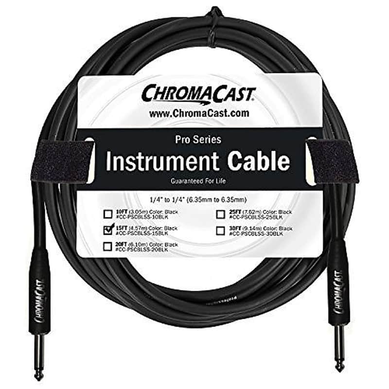 ChromaCast Pro Series Instrument Cable 15 Feet, Black, 1/4" Straight to 1/4" Straight Ends image 1