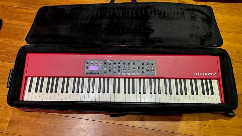 Nord Piano 3 Keyboard Hammer Weighted Action Keys Digital Piano 2018 - Red + Padded Soft Case w Wheels + Sustain Pedal image 1