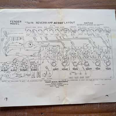 Fender Twin Reverb Guitar Amplifier AC568 Layout Vintage Schematic REV C image 1