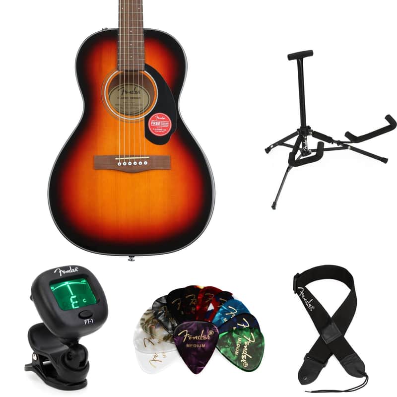 Fender CP-60S Parlor Acoustic Guitar Essentials Bundle - Sunburst image 1