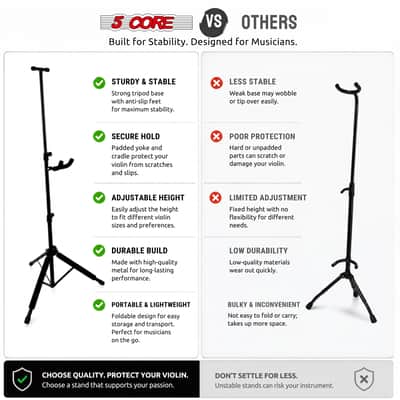 5 Core Violin Stand with Bow Holder Adjustable Cello Banjo Mandolin Holder image 10