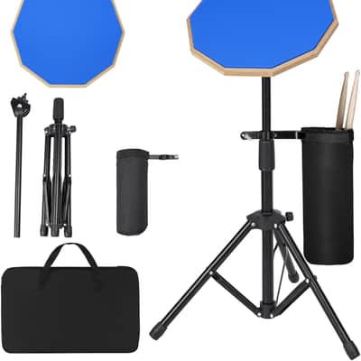 Upgraded 12 Inch Practice Drum Pad with Stand, Sticks and Drum Stick Bucket, Beginner Snare Drum Pad with Drumsticks(one pair) and Carrying Bag, Double Sided Silent Drum Pad (Blue) image 1