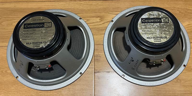 1976 Celestion G12M-25 Blackback T1220 8 Ohm Matched Pair — Original 1777 Kurt Mueller Cones image 1