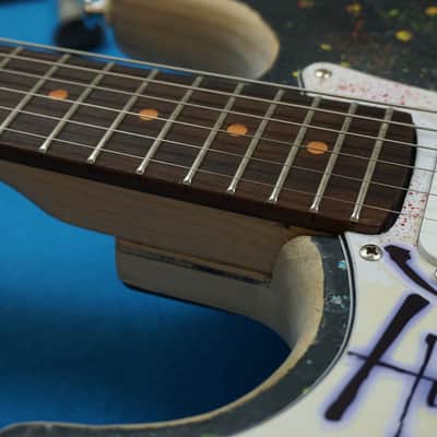 Unique Custom Jimi Hendrix hand painted guitar left handed stratocaster black & natural wood image 6