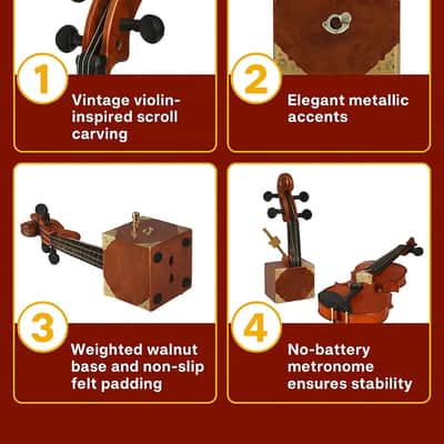 Handcrafted Solid Wood Mechanical Metronome - Violin Scroll Head Vintage Design image 4