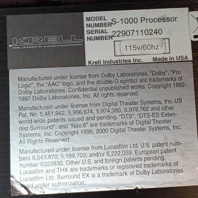 KRELL S-1000 Surround Preamp/ Processor with HDMI Technology Home Theatre System image 7