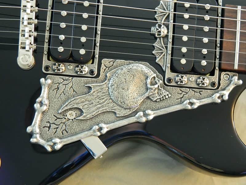 Skull pickguard for Gibson and epiphone les paul guitar custom Solid metal and hand made image 1