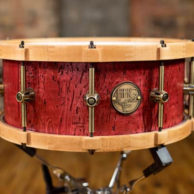HHG Drums 14x6 Reclaimed Maple With Matching Hoops, Satin Red image 1