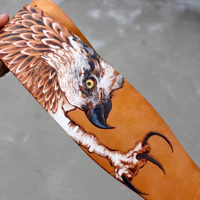 burnyblack custom guitar strap leather - osprey yellow image 13