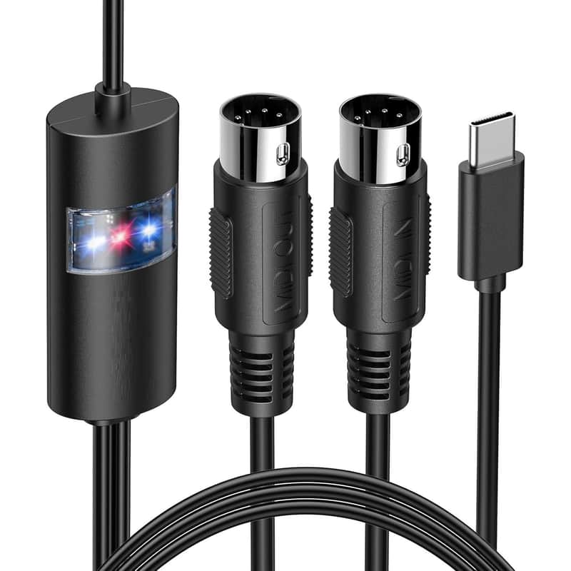 MIDI to USB C Cable, MIDI USB Cable to Type C with Input&Output Compatible with MIDI Keyboard/Synthesizer/MIDI Controller, Work with iOS/Android/Windows/Mac OS -6.5Ft, Black image 1