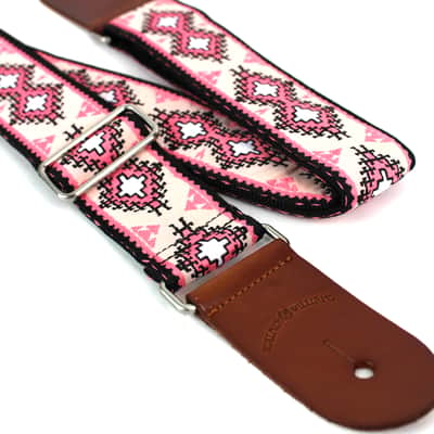Walker & Williams H-35 Vintage Series Pink & White Southwest Diamond Design With Thick Leather Ends image 1