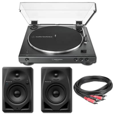 Audio-Technica AT-LP60XBT-BK Fully Automatic Wireless Bluetooth Turntable Bundle with Pioneer DJ DM-50D-BT 5-Inch Powered Monitor Speakers and Hosa CRA-204 13.1-Foot RCA Cable image 1
