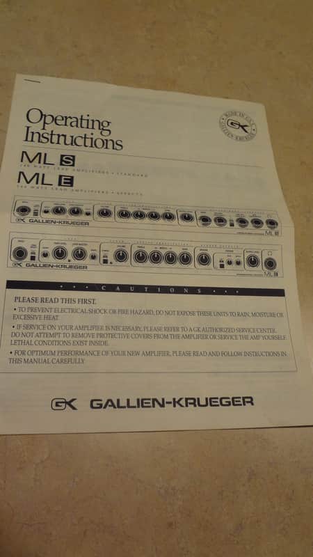 Original Gallien-Krueger ML S/ML E owners manual. image 1