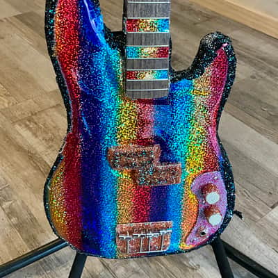 4-String Bass Guitar - Rainbow Sparkle Pride image 2