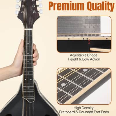 Mandolin Instrument A Style, Acoustic Mandolins Instrument Kit 8 String with Tuner Strap Gig Bag Chord Chart for Professional Beginners Adults Teens Youth Kid(A Style Acoustic Black, 8 String) image 3