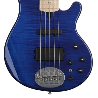 Lakland Skyline 55-02 Deluxe Flame Bass Guitar - Translucent Blue image 2