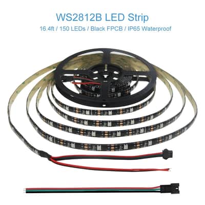 16.4Ft Individually Addressable Rgb Led Strip Light 5M 150 Pixels Dream Color Programmable Digital Led Flexible Strip Waterproof Ip65 Black Pcb 5V For Home Bedroom Bar Decor Lighting image 2