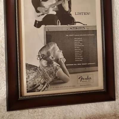 1959 Fender Guitars Promotional Ad Framed Tweed Fender Twin Amp Original RARE