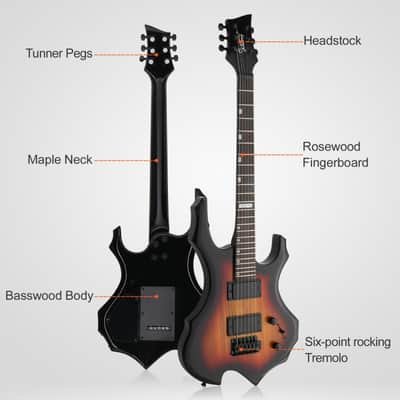 Glarry 36inch Burning Fire Style Electric Guitar HH Pickup / Sunset + Amplifier image 6