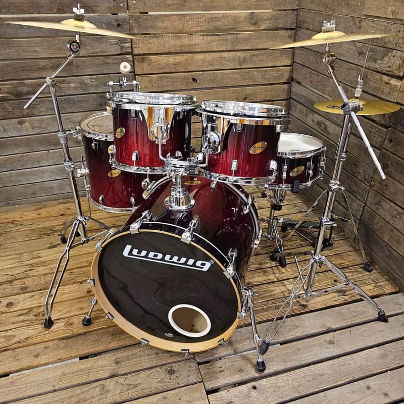 Drum Kit Ludwig Accent CS Custom Elite, Red Burst Complete USED! RKLAC050226 image 1