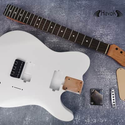 Guitar Kit Mahogany Body Mahogany Tl Neck Hardware, White metallic Guitar, Hight Quality Electric Guitar Kit, Neck, Build Your Own DIY image 3