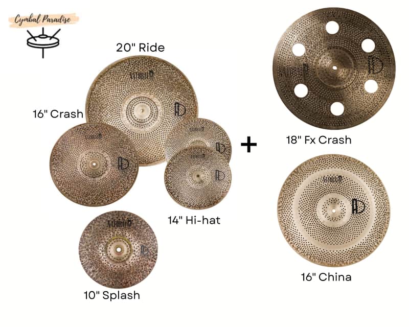 Agean Cymbals Natural R Low Noise Cymbal Set + 18" FX Crash + 16" China + 10" Splash image 1