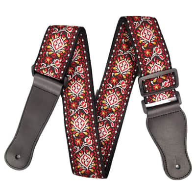 Red Orange Black White Retro Jacquard Woven Guitar Strap image 4