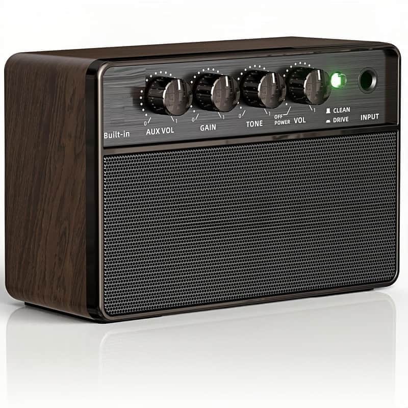 Mini Electric Guitar Amp, Rechargeable 10W Small Portable Guitars Amplifier 5.9*3.9*2.6in Clean/Drive Channels,Wireless Audio,USB-C,6H Working,Headphone Out/AUX In,Compact Practice Travel Speaker Amps image 1