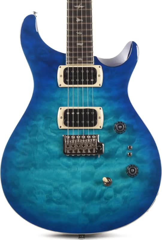 PRS SE Custom 24-08 Quilt Electric Guitar, Ebony Fingerboard, Lake Blue image 1