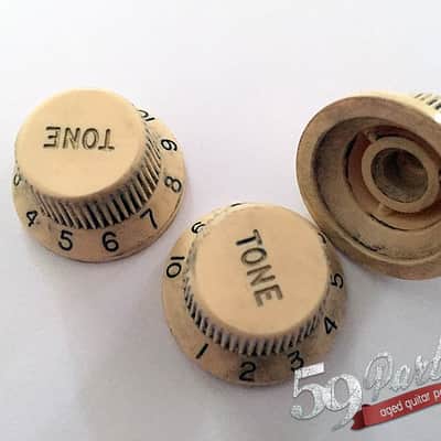 Set of 3 Hand Aged Fender knobs Ivory/Cream, relic, aged, Stratocaster, 59 Parts image 4