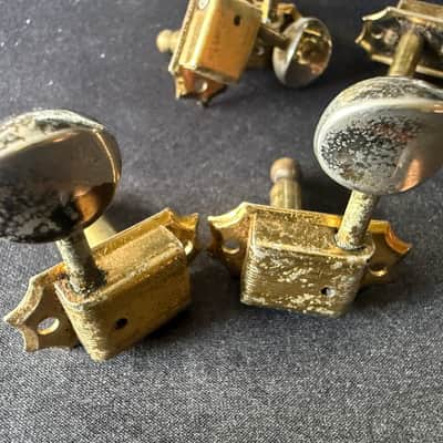 (6) Vintage Kluson "Deluxe" "double-row" tuners,  gold-plated round buttons, circa 1964, image 2