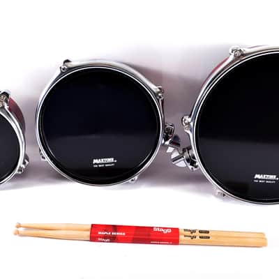 RED Brand New 100% Handmade Triple Bongo Set + Adjustable Stand with autonomous fastening, Maxtone drum head skins 6,8,10 inches & Stagg Sticks image 6
