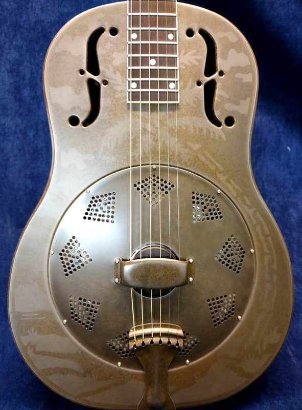 National Reso-Phonic Weathered Steel Style O 12 Fret 2023 Etched Palm Tree Scene image 1