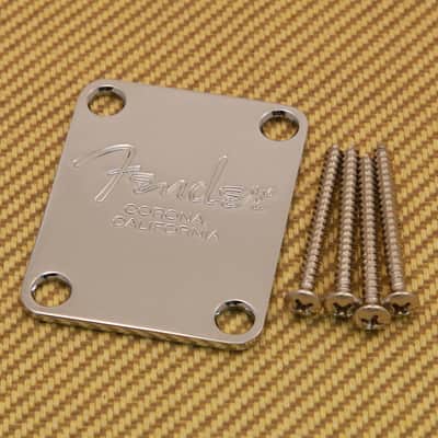 099-1446-100 Corona Logo 4-bolt Chrome Neck Plate USA Strat/Tele/Bass
