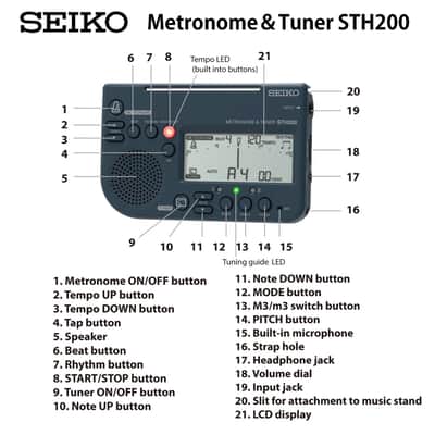 Seiko STH200 Metronome & Chromatic Tuner WHITE image 5