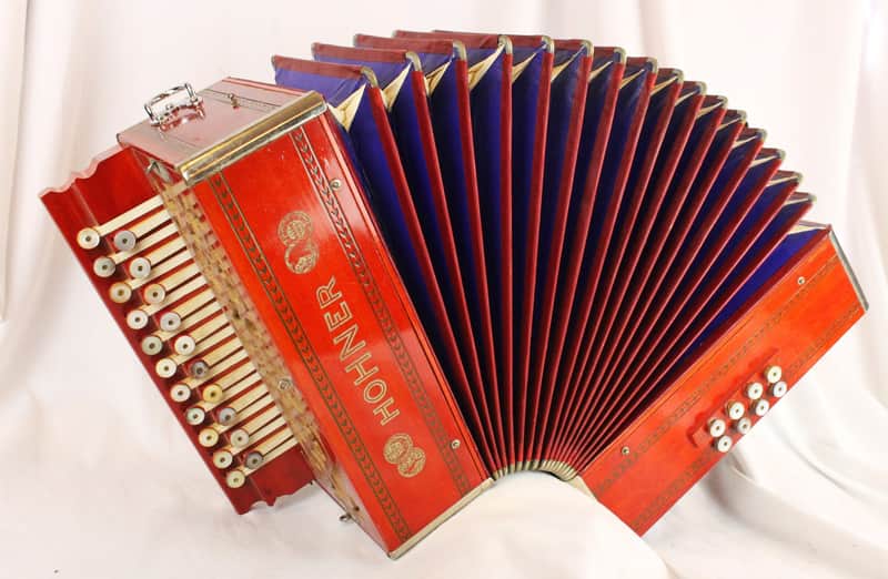 8272 - Red Hardwood Cabernet Hohner Diatonic Button Accordion BbEb MM image 1
