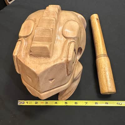 Handmade 11"x6.5" X-LARGE Frog Guiro Scraper Rasper, with Beater-MINT image 2
