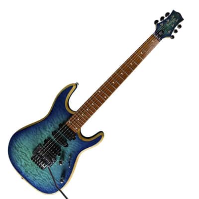 Blem Bootlegger Guitar Royal HHH, Floyd Rose Double Locking Tremolo  Blue Clear Quilted Maple finish, Stiletto Hard Case image 2