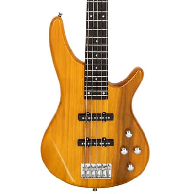 Glarry GIB Electric 5 String Bass Guitar Full Size SS Pick-up Transparent Yellow image 3