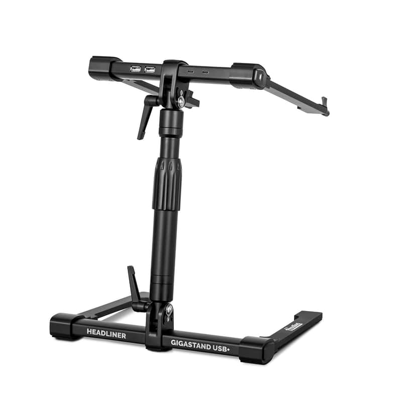 Mint Headliner Gigastand USB+, Adjustable DJ Laptop Stand with Integrated USB-C Hub - Steel & Aluminum Construction, Foldable Design, Telescoping Neck - Perfect for DJs, Musicians, and Creators image 1