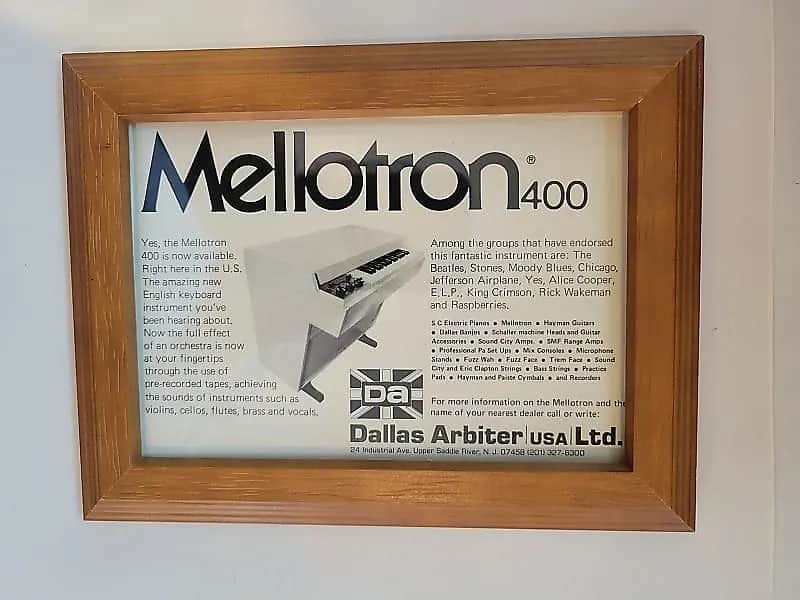 1973 Mellotron Promotional Ad Framed Mellotron 400 Beatles, Stones, Chicago Original image 1