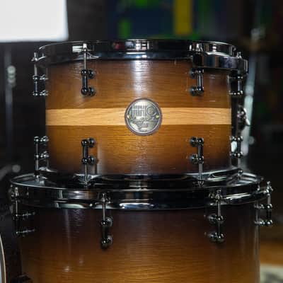 HHG Drums Oak Over Walnut, Walnut To Black Burst With Natural Pinstripe image 5