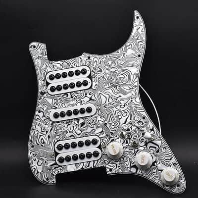 HSH Stratocaster Strat Style Zebra White Loaded Prewired Pickguard, Large Pole Pickups image 1