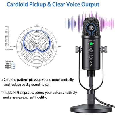 Aveek USB Condenser Microphone for PC, Mac, Laptop, Studio Recording, Streaming Broadcast, and Gaming with Mute and Echo Features image 3