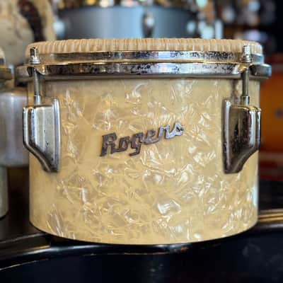 VINTAGE 1960's Rogers Bongos in White Marine Pearl - 6" & 8" image 7