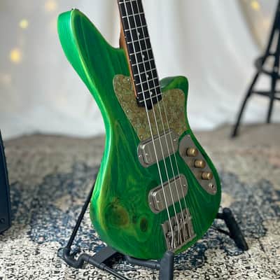 CLEARANCE: Offbeat Guitars Jacqueline TB2-34 Long Scale Bass, Get Lucky Green on Pine, Custom Fralin Pickups, Leo Quan Badass Hardware image 2