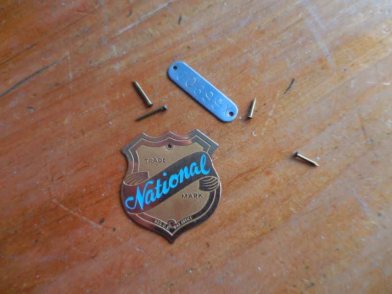 National Guitar Logo Emblem Brass Enameled headstock logo with Serial Number plate. image 1
